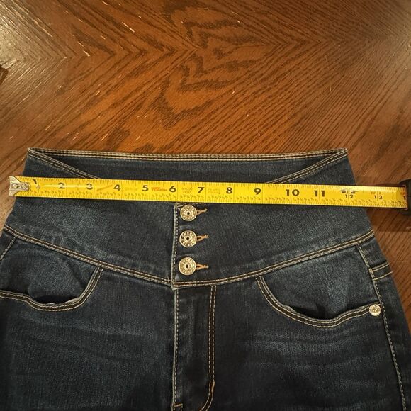 Guess High Rise Skinny Jeans Women Size 14 Triple Button Rhinestone Logo Glam - Picture 9 of 9